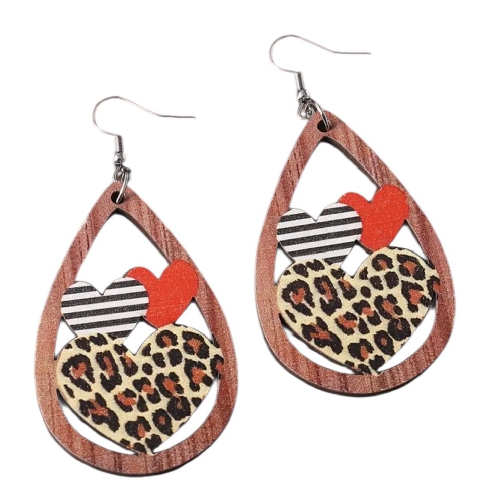 Animal Print Heart Dangle Earrings
